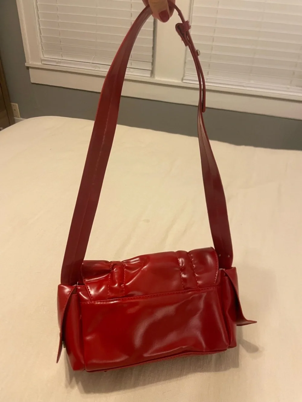 SHEIN Red Faux Leather Shoulder Bag with Bow-Tie Accents